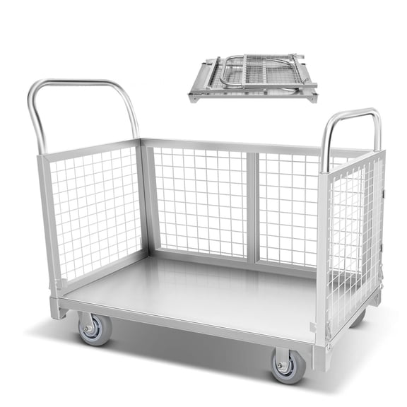 Platform Truck Cart with Cage, Multipurpose Hand Truck with Swivel Casters, Push Cart Dolly for Warehouse