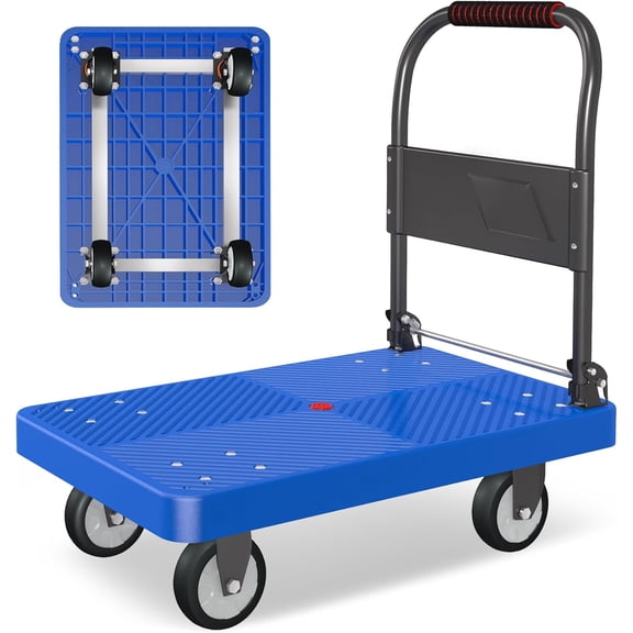 Platform Truck, Heavy-Duty Foldable Hand Cart with 360 Swivel Wheels and Steel Pipe Support Beams Push Dolly Cart for Warehouse Garage Home Use