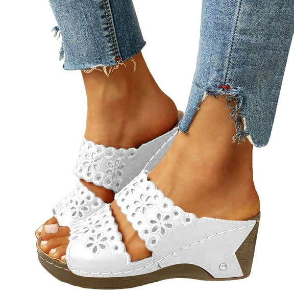 Platform Wedge Dress Sandals for Women with Arch Support Trendy Open Toe Orthopedic Slides Slip on High Heel