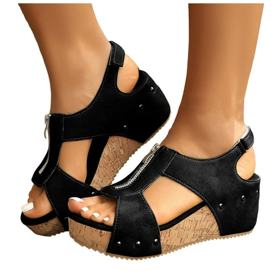 Platform Wedge Dressy Sandals for Women 2025 Trendy Zipper Peep Toe Bottom Heeled Ladies Dress Sandals