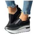 thumbnail image 1 of Platform Wedge Fashion Sneakers for Women 2025 Casual Leather Rhinestones Star Chunky Slip on Walking Shoes, 1 of 7