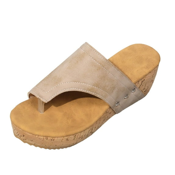 Platform Wedge Flip Flop Sandals for Women 2025 Fashion Casual Leather High Heel Thong Slip on Slides