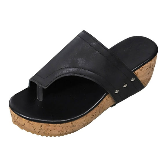 Platform Wedge Flip Flop Sandals for Women 2025 Fashion Casual Leather High Heel Thong Slip on Slides