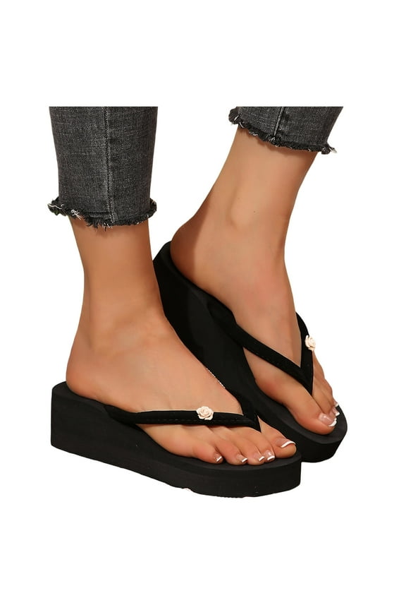 Platform Wedge Flip Flops for Women Boho Flower Memory Foam Slip on Sandals Outdoor Beach Dress Slides