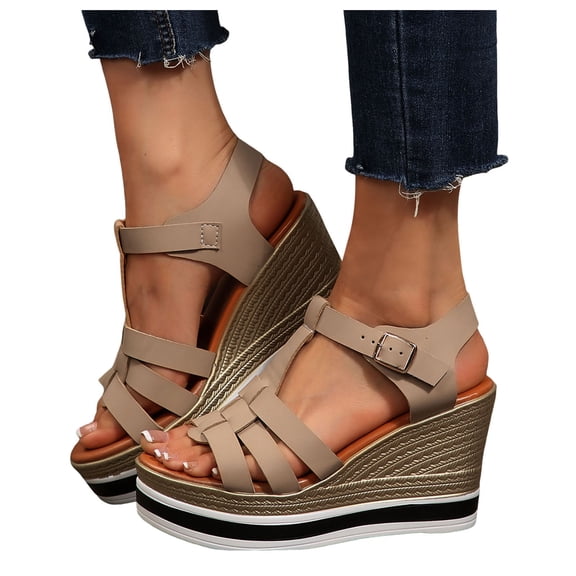 Platform Wedge Gladiator Sandals for Women 2025 Summer Stylish Ultra Chunky High Heels Dress Sandals Brown