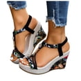thumbnail image 1 of Platform Wedge Heels for Women Espadrilles Sandals Comfortable Open Toe Ankle Strap Boho Dressy Summer Slip on Shoes Black Size 7, 1 of 6