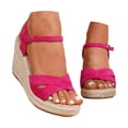 thumbnail image 1 of Platform Wedge Heels for Women Open Toe Suede Elegant Dressy Shoes with Ankle Strap Cushioned Footbed Travel Walking Footwear Hot Pink Size 9.5, 1 of 7