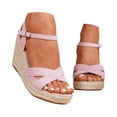 thumbnail image 1 of Platform Wedge Heels for Women Open Toe Suede Elegant Dressy Shoes with Ankle Strap Cushioned Footbed Travel Walking Footwear Pink Size 6, 1 of 7