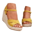 thumbnail image 1 of Platform Wedge Heels for Women Open Toe Suede Elegant Dressy Shoes with Ankle Strap Cushioned Footbed Travel Walking Footwear Yellow Size 7, 1 of 7