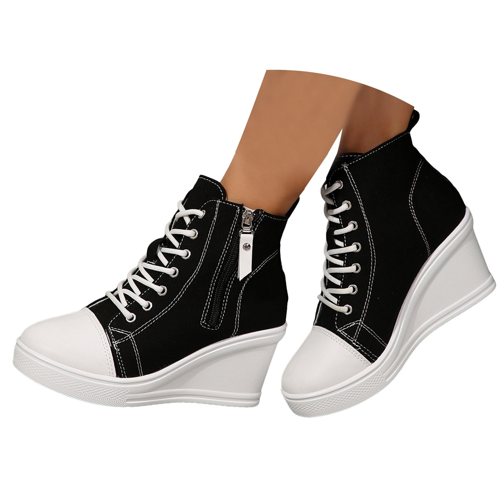 Platform Wedge High Top Fashion Sneakers for Women 2025 Spring Zipper