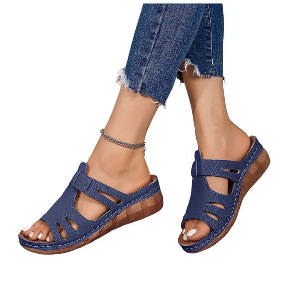 Platform Wedge Orthopedic Walking Sandals for Women Comfortable Leather Peep Open Toe Arch Support Slippers