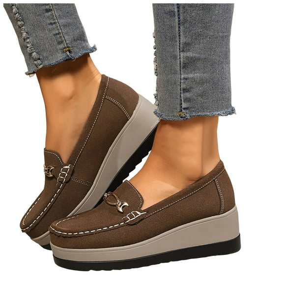 Platform Wedge Penny Loafers for Women Business Office Work Autumn Suede Chunky Slip on Nursing Walking Shoes