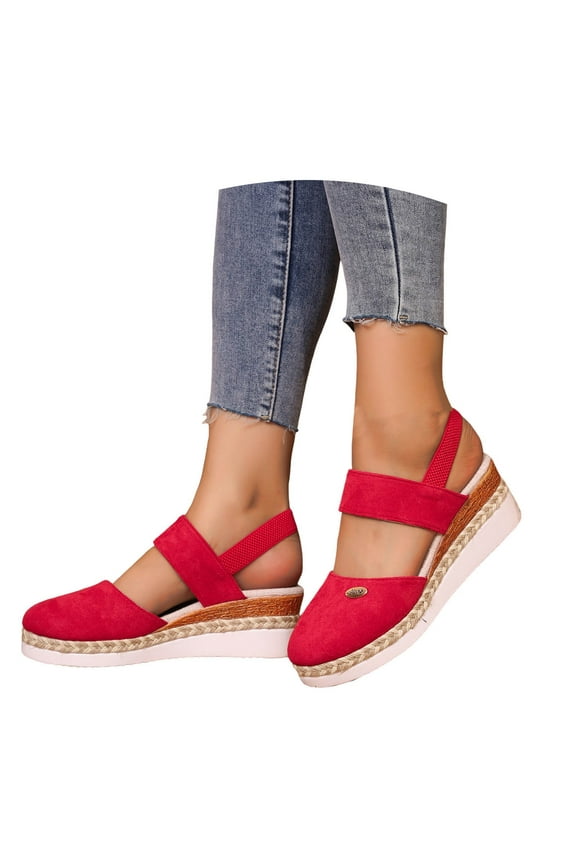 Women's Espadrilles Platform Wedge Sandals Comfortable Suede Closed Toe Chunky High Heels Slingback Shoes