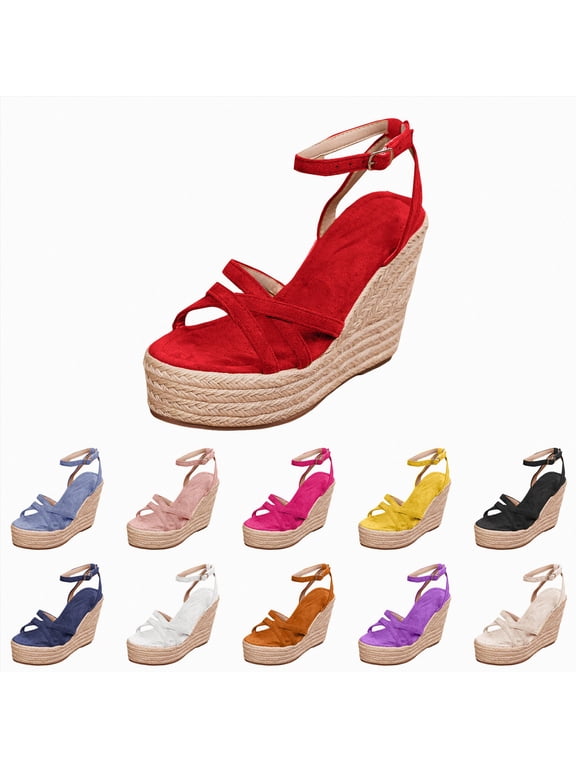 Platform Wedge Sandals for Women 2026 with Ankle Strap Casual Arch Support Summer Casual Breathable Wide Width Comfortable Walking Dressy Shoes Black Size 8.5