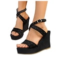 thumbnail image 1 of Platform Wedge Sandals Women Open Toe Suede Heels Fashion Studded Crooss Strap Comfy Arch Support Slingback Pumps Black Size 7, 1 of 7
