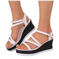 thumbnail image 1 of Platform Wedge Sandals Women Strappy Heels Open Toe Rhinestone Ankle Strap Pumps Shoes Casual Summer Dressy Shoes White Size 8, 1 of 6