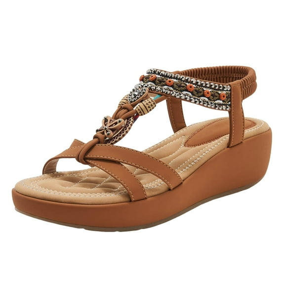 Platform Wedge Sandals for Women 2025 Summer Bohemia Ethnic Comfortable Beach Low Heels Dress Sandals