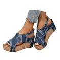 thumbnail image 1 of Platform Wedge Sandals for Women 2025 Summer Fashion Casual Ripped Denim Slingback Sandals, 1 of 8