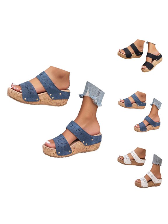 Platform Wedge Sandals for Women 2026 Summer Trendy Color Block Pu Leather Open Toe on Beach Pool Sandals