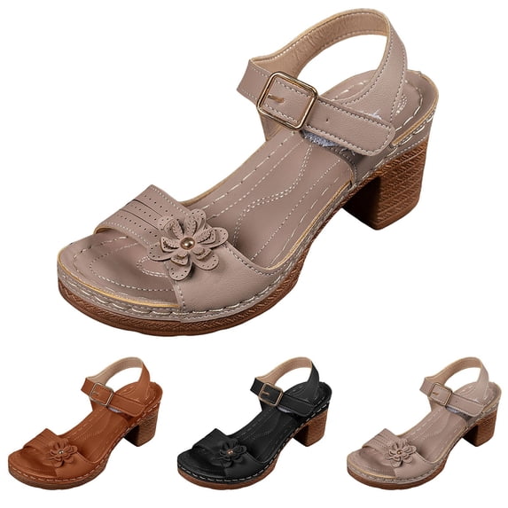 Platform Wedge Sandals for Women Ankle Strap Casual Chunky Block Slides Hollow Out Open Toe Heels Breathable 2026 Dressy Summer Shoes Brown Size 6