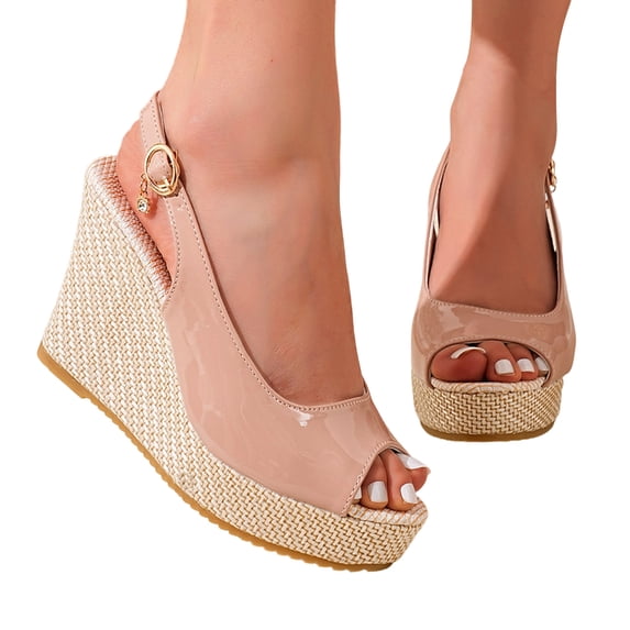 Platform Wedge Sandals for Women Comfortable Ankle Strap High Heel Wedges Fashion Leather Peep Toe Summer Dress Shoes Pink Size 6