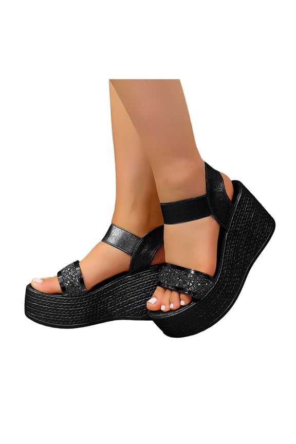 Platform Wedge Sandals for Women Crossstrap High Top Slide Shoes Ladies Arch Support Summer Dressy Sandal for Vacation Black 6
