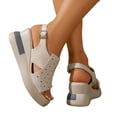 thumbnail image 1 of Platform Wedge Sandals for Women Open Toe Slingback Heels Comfortable Soft Footbed Buckle Ankle Strap Walking Shoes Beige Size 9, 1 of 8