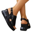 thumbnail image 1 of Platform Wedge Sandals for Women Open Toe Slingback Heels Comfortable Soft Footbed Buckle Ankle Strap Walking Shoes Black Size 8.5, 1 of 8