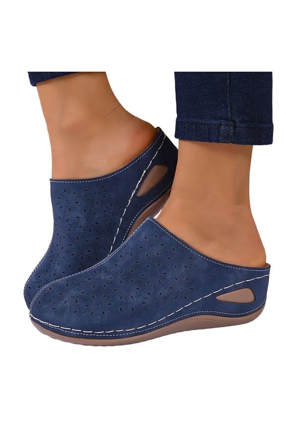 Breathable Wedge Sandals for Women Slip On Closed Toe Clogs Platform Comfortable Open Back Non Slip Mules Blue Size 7