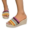 thumbnail image 1 of Platform Wedge Sandals for Women Summer Open Toe Espadrilles Color Block Braided Band Fashionable Slip on Slides Beige Size 6.5, 1 of 6