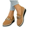 thumbnail image 1 of Platform Wedges Heels for Women Vintage Pattern Leather Trendy Metal Chain Slip on Loafers Arch Support Walking Shoes Business Casual Shoes Brown Size 6.5, 1 of 6