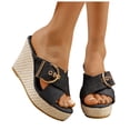 thumbnail image 1 of Platform Wedges Heels for Women Denim Buckle Strap Slip on Sandals Fashion Peep Toe High Heeled Dress Shoes Black Size 6.5, 1 of 6