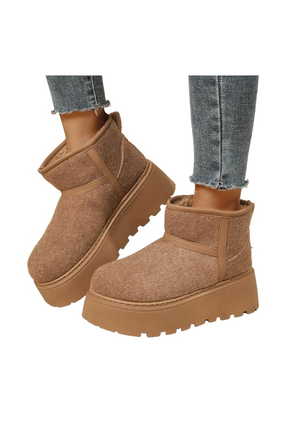 Platform Winter Boots for Women 2025 Fashion Thicken Fleece Lined Warm Suede Cloud Mid Calf Snow Ankle Booties Brown Size 6.5