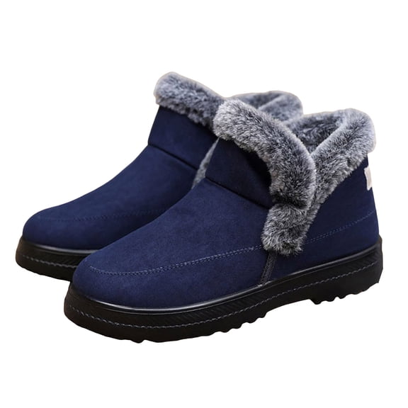 Platform Winter Boots for Women Slip on Suede High Top Loafers Plush Lined Snow Booties Casual Warm Comfy Outdoor Flat Walking Shoes Blue Size 9.5