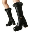thumbnail image 1 of Platform Winter Mid Calf Dress Boots for Women 2025 Fashion Quilted Buckle Fleece Lined Warm Square Toe High Heel Tall Snow Boots, 1 of 7