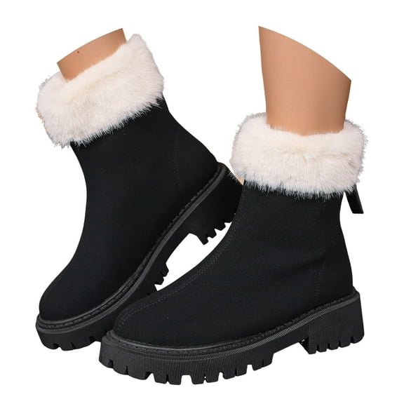 Platform Winter Snow Boots for Women Girls Fashion Casual Fuzzy Scuff Suede Mid Calf Booties