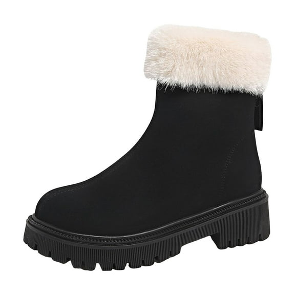 Platform Winter Snow Boots for Women Girls Fashion Casual Fuzzy Scuff Suede Mid Calf Booties