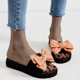 thumbnail image 1 of Platformed Slippers for Women Large Bow Waffle Knit Platformed Slippers Open Toe Flat Platformed Slippers Bedroom Beach Spa Poolside Footwear, 1 of 8