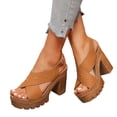 thumbnail image 1 of Platforms Heeled Sandals for Women Open Toe Ankle Strap Summer Dressy Sandals Chunky Block Heel Solid Color Comfort Vintage Trendy Dressy Non Slip Breathable Walking Casual Shoes, 1 of 8