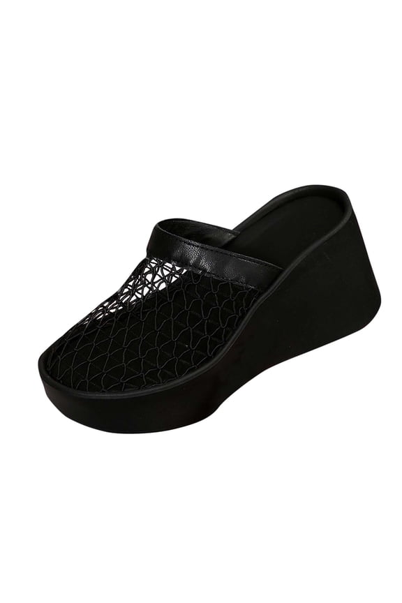 Platforms Wedges for Women Colse Toe Hollow Out Fishnet Mesh Sandals Arch Support Indoor Outdoor Beach Walking Standing Black Women Sandal