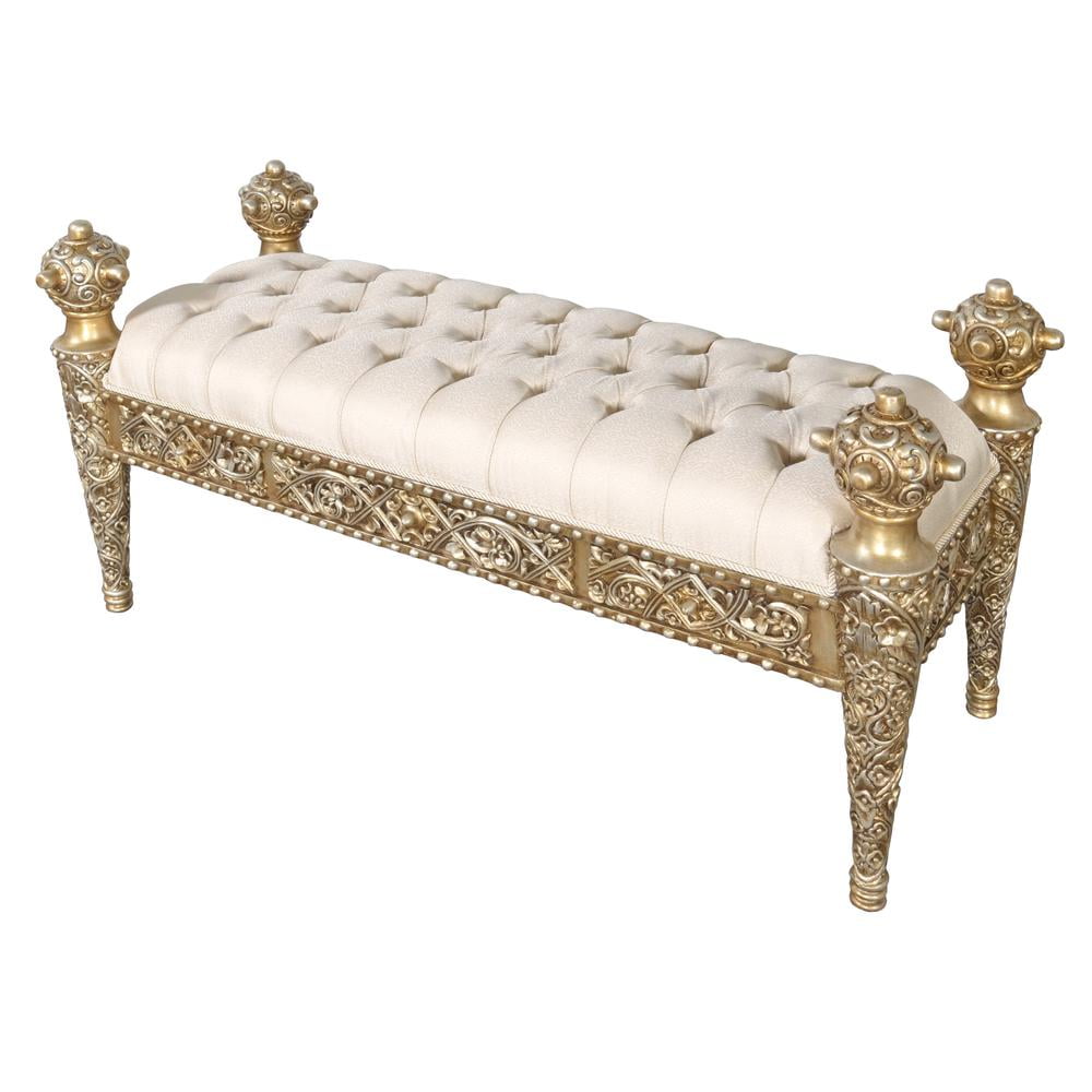 Hand Carved Mahogany Bench with Champagne Gold Finish