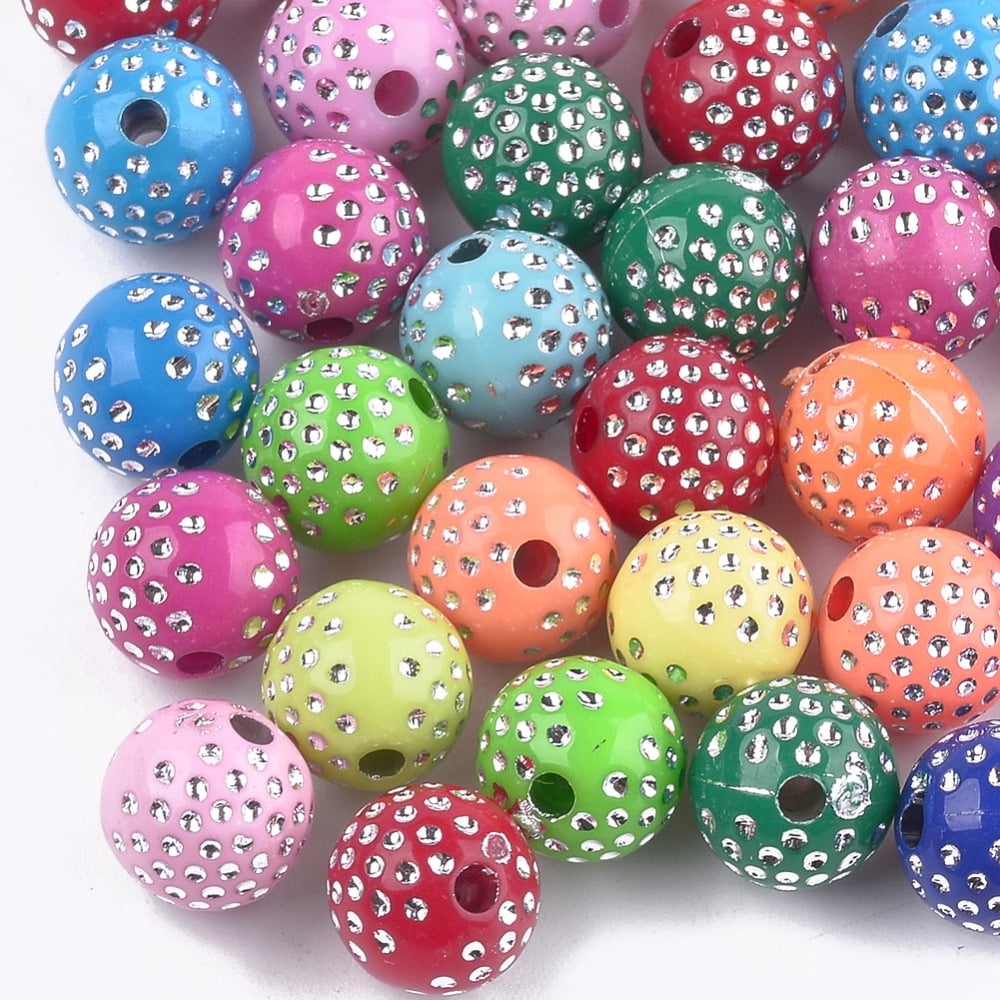 Plating Acrylic Beads Metal Enlaced Round Mixed Color 8mm Hole: 2mm about 1800pcs/500g