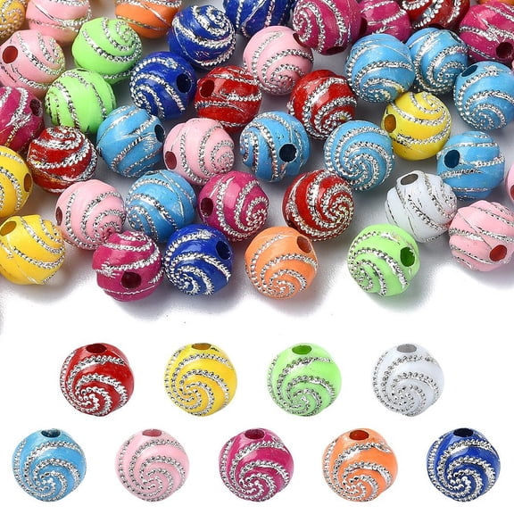 Plating Acrylic Beads Metal Enlaced Round Mixed color 7~8x7~8x7~8mm Hole: 2mm