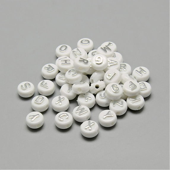 Plating Acrylic Beads Silver Metal Enlaced Horizontal Hole Mixed Letters Flat Round Silver 9.5~10x6mm Hole: 2mm about 1532pcs/500g 500gs