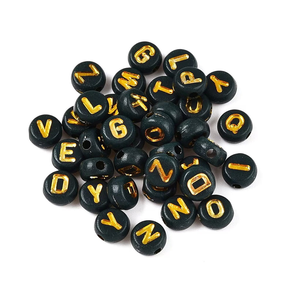 Plating Acrylic Beads with Metal Enlaced Flat Round with Letter Teal 7x4mm Hole: 1.6mm 3330pcs/500g diy