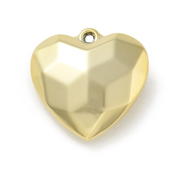 Plating Acrylic Pendants with Loop Faceted Heart Golden Plated 41.5x42x16.5mm Hole: 3mm
