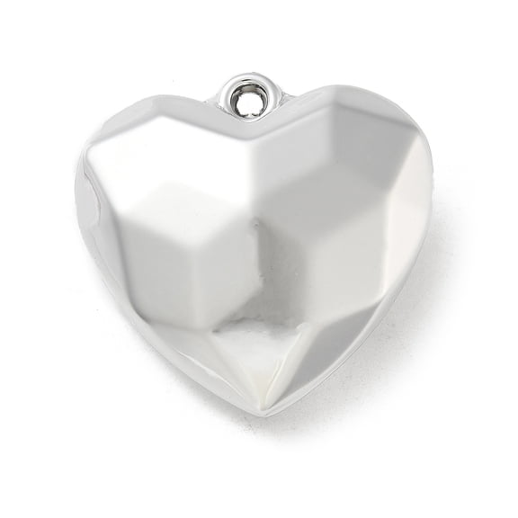 Plating Acrylic Pendants with Loop Faceted Heart Silver Plated 41.5x42x16.5mm Hole: 3mm