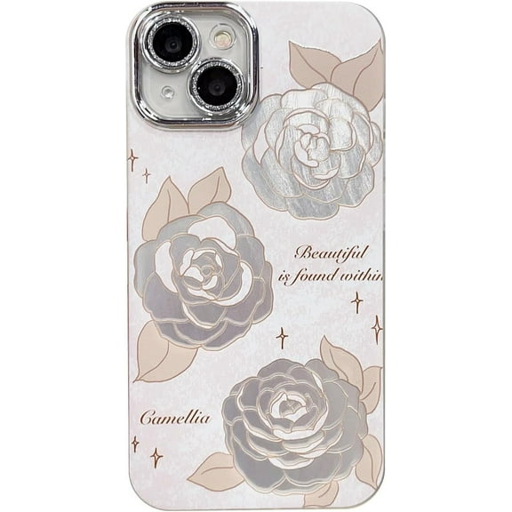 Plating Beautiful Roses Flowers Phone Case Compatible with iPhone Case for Women Girls (White,iPhone 13)
