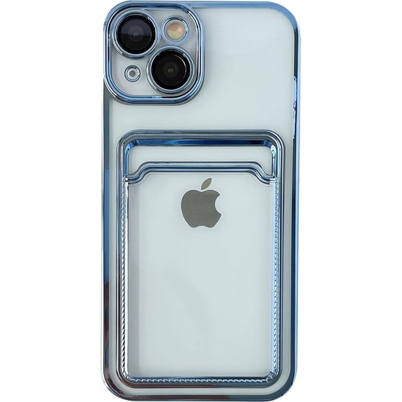 Plating Card Holder Wallet Clear Soft Compatible with iPhone Case (Blue,iPhone 14)
