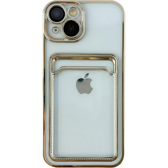 Plating Card Holder Wallet Clear Soft Compatible with iPhone Case (Gold,iPhone Xr)